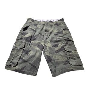 Iron Mens Camouflage Cargo Shorts Green Camo Multi Pocket Size 34
